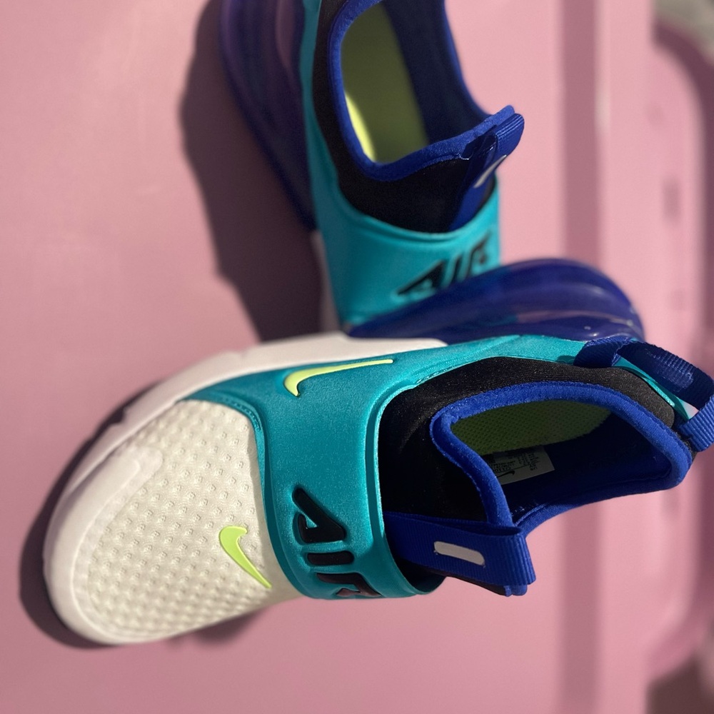 Nike Kids Blue and White Sneakers with Neon Accents